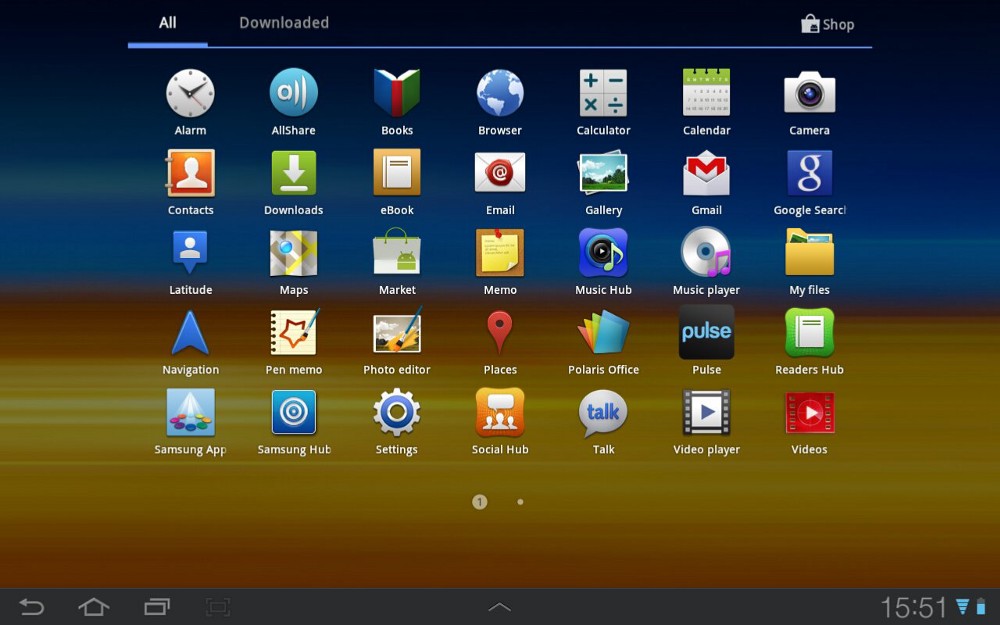 An Android homescreen full of preinstalled apps